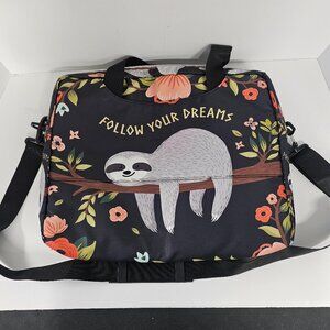 Laptop Crossbody Messenger Bag Sloth Black Boho School Office Floral